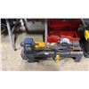 Image 1 : MASTERCRAFT MINI LATHE, RED TOOL BOX WITH PIPE WRENCHES, & YELLOW HEAVY DUTY HYDRAULIC RAM