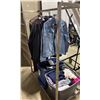 Image 1 : 2 BINS OF ASSORTED CLOTHS / SHOES, 6 ASSORTED SIZE JACKETS, & DESIGNER FULL SUIT