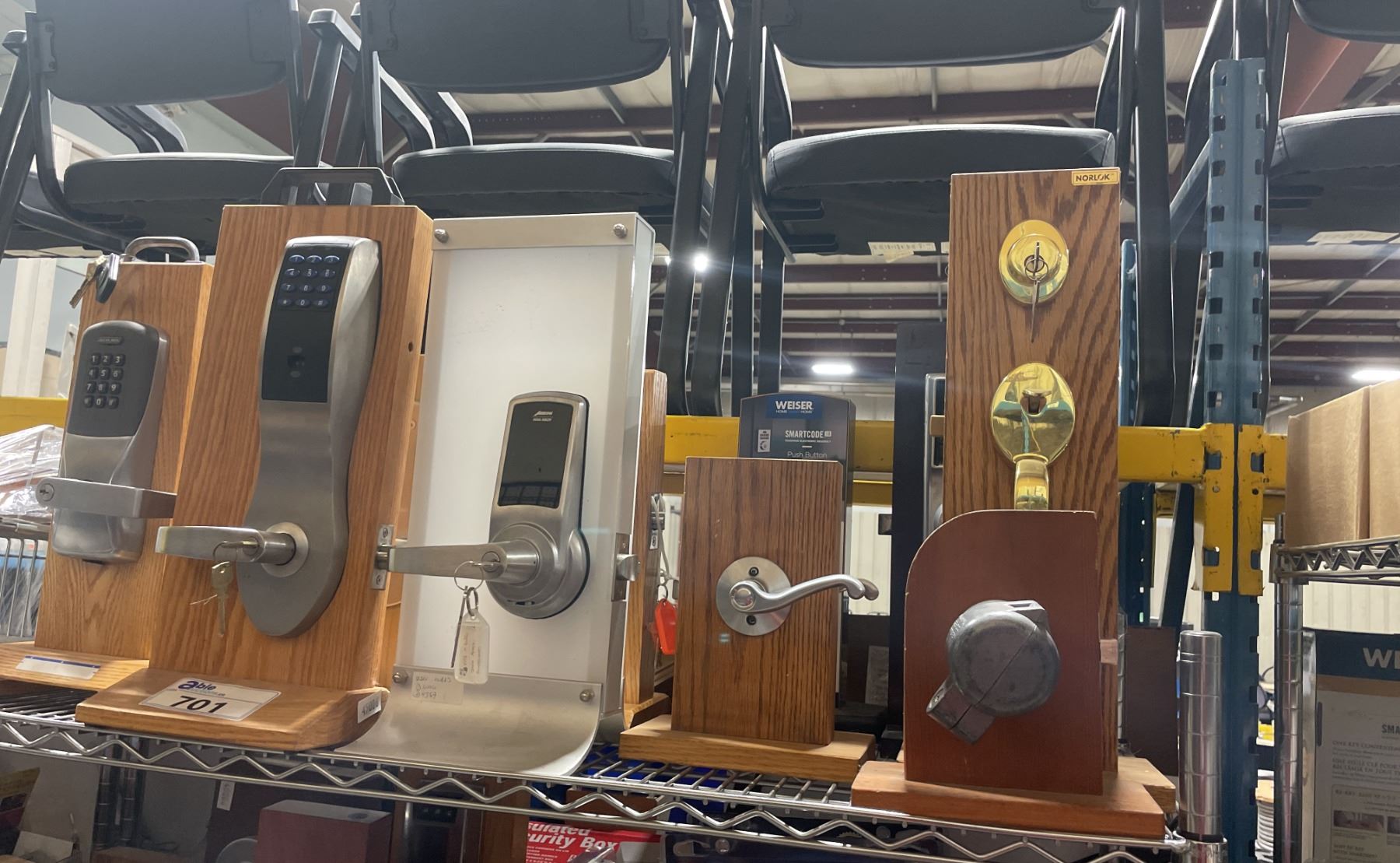 Sample Door Lock Display SHELF OF ASSORTED DISPLAY PASSAGE LOCKS / DOOR LOCKS ON STAND ALONE ...