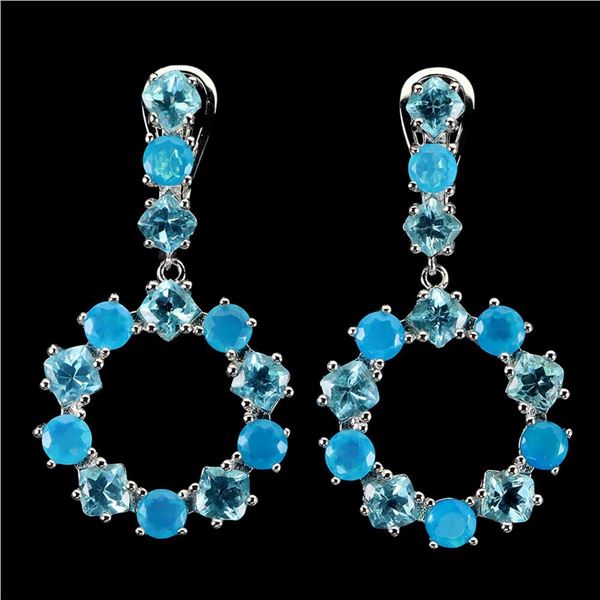 Natural Cushion Blue Apatite Blue Opal Earrings