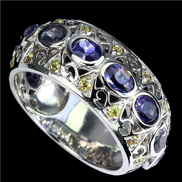Natural Iolite &  Sapphire Eternity Ring