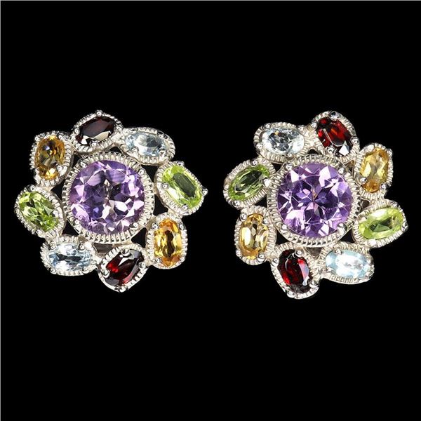 Natural Amethyst  Citrine Garnet Earrings