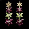 Image 1 : Natural Rhodolite Garnet  Peridot Sapphire Earrings