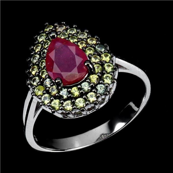 Natural Pigeon Blood Red Ruby & Sapphire Ring