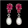 Image 1 : Natural  Red  Ruby & Pearl Earrings