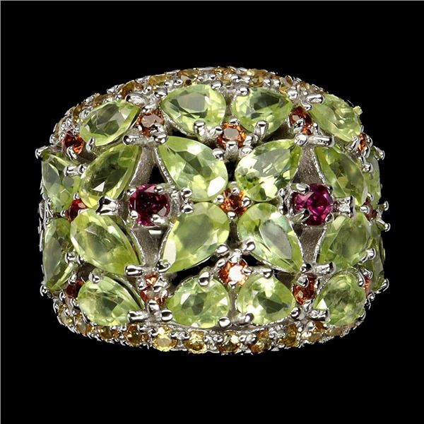 Natural Peridot & Rhodolite Garnet Sapphire Ring