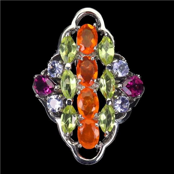 Natural Orange Opal  Peridot & Multi Gems Ring