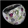 Image 3 : Natural Peridot Rhodolite Sapphire Tanzanite Ring