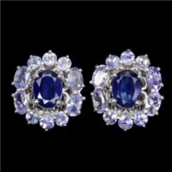 Natural Tanzanite & Sapphire Earrings