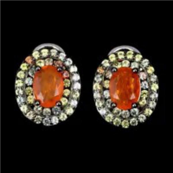 Natural Ethopian Orange Opal & Sapphire Earrings