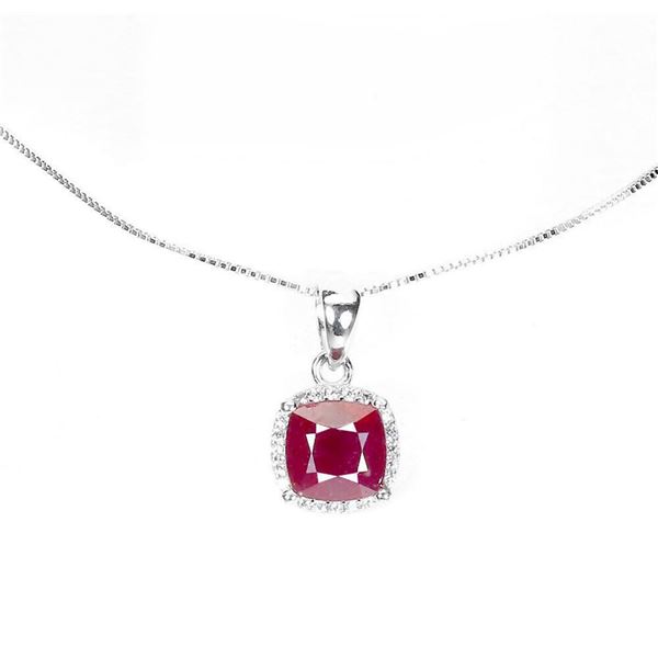 Natural  Cushion Red Ruby Necklace