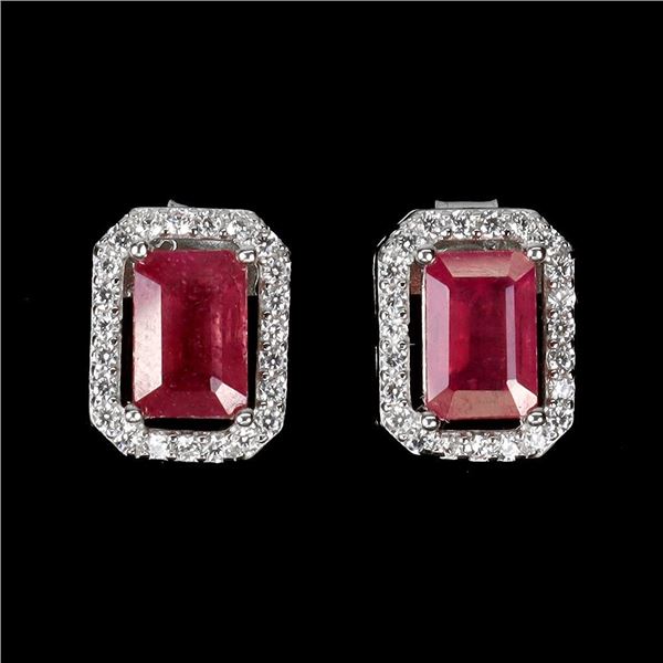 Natural Octagon  Red Ruby Earrings
