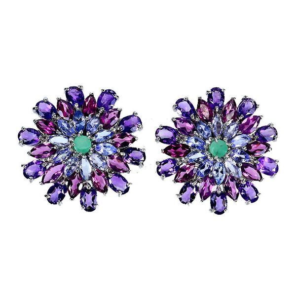 Natural Rhodolite Amethyst Emerald Tanzanite Earrings