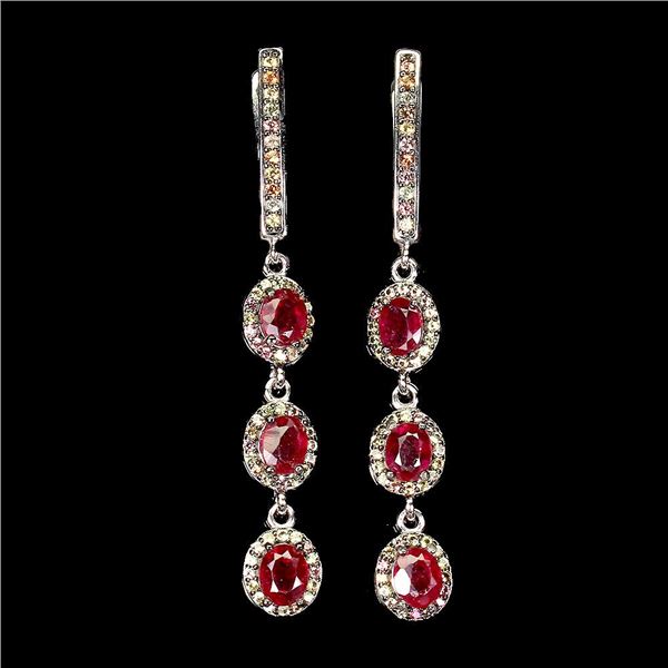 Natural Pigeon Blood Red Ruby & Sapphire  Earrings