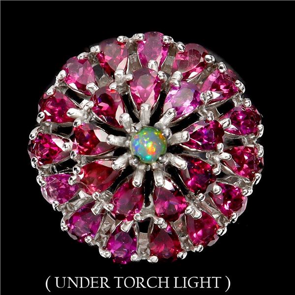 Natural Rhodolite Garnet & White  Opal Ring