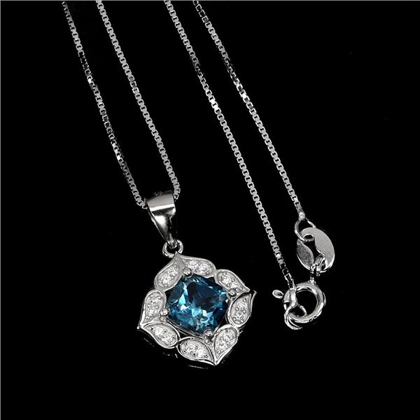 Natural London Blue Topaz Necklace
