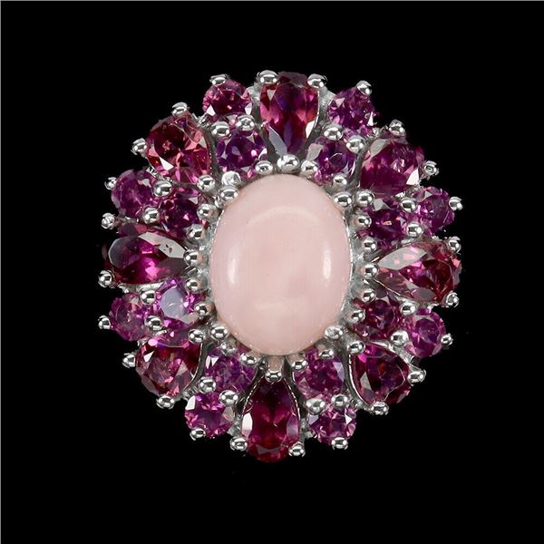 Natural Pink Opal  & Rhodolite Garnet Ring