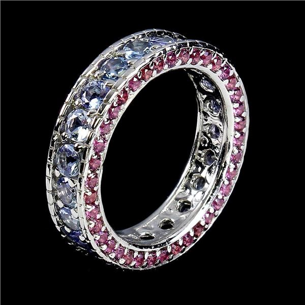 Natural Tanzanite Rhodolite Garnet Eternity Ring