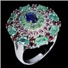 Image 2 : Natural Kyanite Colombian Emerald Rhodolite Ring