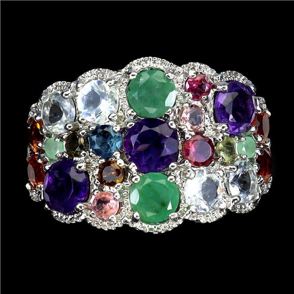 Natural Amethyst Citrine Emerald Gemstone Ring