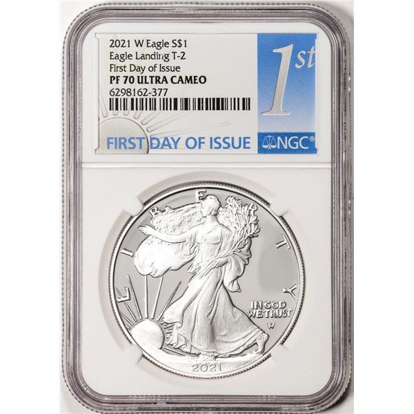 2021-W T-2 $1 Proof American Silver Eagle Coin NGC PF70 Ultra Cameo FDOI