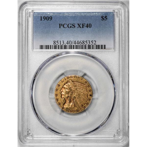 1909 $5 Indian Head Half Eagle Coin PCGS XF40