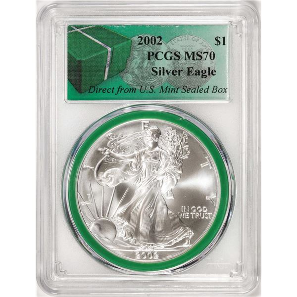 2002 $1 American Silver Eagle Coin PCGS MS70 Direct From U.S. Mint Sealed Box