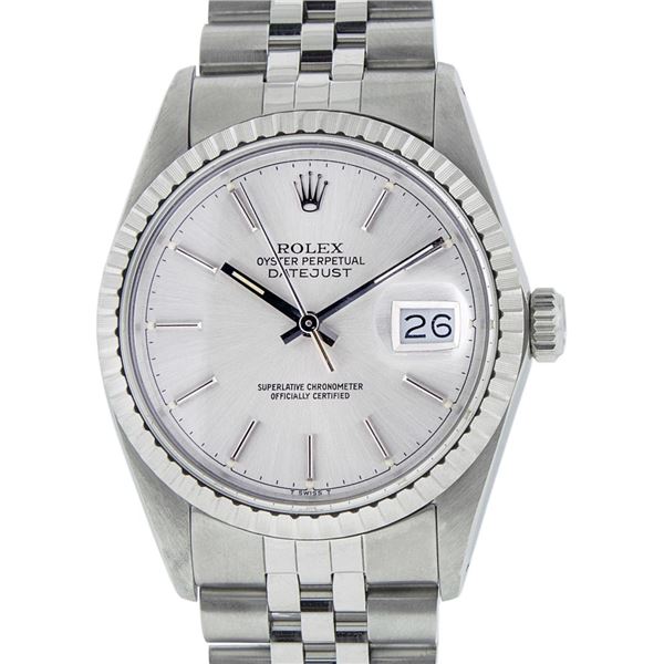 Rolex Mens Stainless Steel Silver Index Datejust Wristwatch