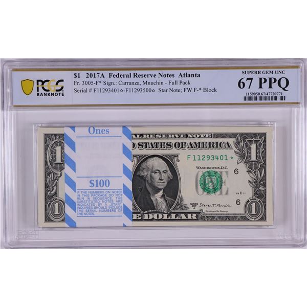 Pack 2017A $1 Federal Reserve STAR Notes Atlanta Fr.3005-F* PCGS Superb Gem UNC 67PPQ