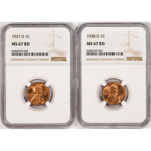 Lot of 1937-D & 1938-D Lincoln Wheat Cent Coins NGC MS67RD