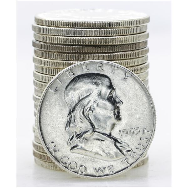 Roll of (20) Brilliant Uncirculated 1953 Franklin Half Dollar Coins