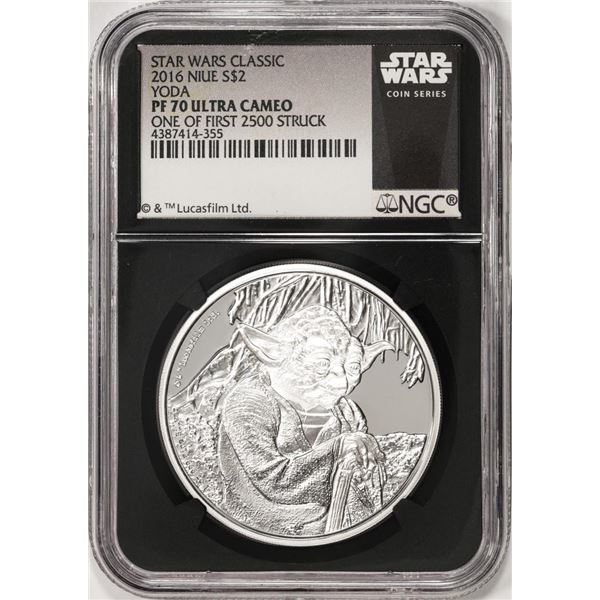 2016 Niue $2 Proof Star Wars Yoda Silver Coin NGC PF70 UC One of First 2500 Struck