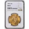 Image 1 : 1904 $20 Liberty Head Eagle Gold Coin NGC MS63