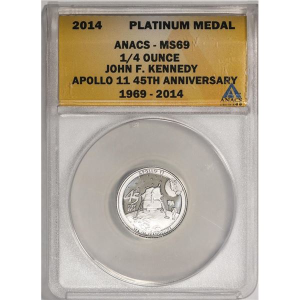 2014 Proof 1/4 oz Platinum JFK Apollo 11 Anniversary Medal ANACS MS69