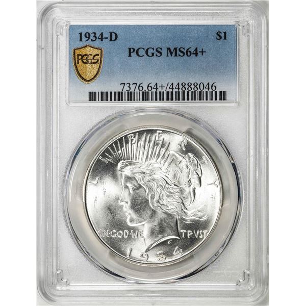 1934-D $1 Peace Silver Dollar Coin PCGS MS64+ Plus