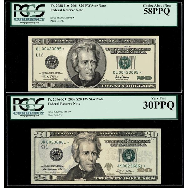 Lot of (2) 2001/2009 $20 Federal Reserve STAR Notes PCGS Graded