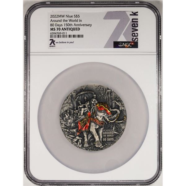 2022MW Niue $5 Around the World in 80 Days 3oz Silver Coin NGC MS70 Antiqued