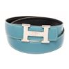 Image 1 : Hermes Blue and Black Leather Silver Tone H buckle Belt
