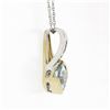 Image 3 : Petite 10K TT Gold Channel Blue Topaz Diamond Polished Overlap Pendant Necklace