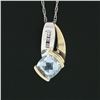 Image 5 : Petite 10K TT Gold Channel Blue Topaz Diamond Polished Overlap Pendant Necklace