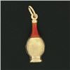 Image 3 : Vintage 18k Yellow Gold Canister Jug W/ Reddish Enamel Textured Charm Pendant