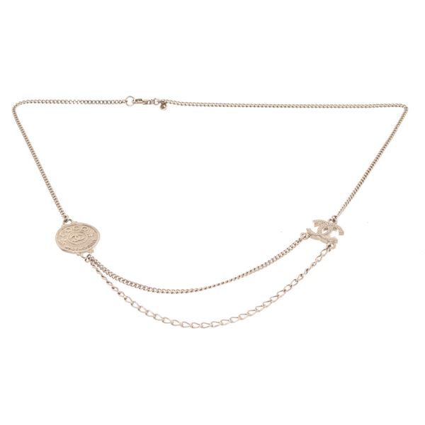 Chanel Silver Coin Mademoiselle Necklace