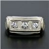 Image 2 : Men's Antique Art Deco 14K White Gold 0.75 ctw European Diamond 3 Stone Band Rin