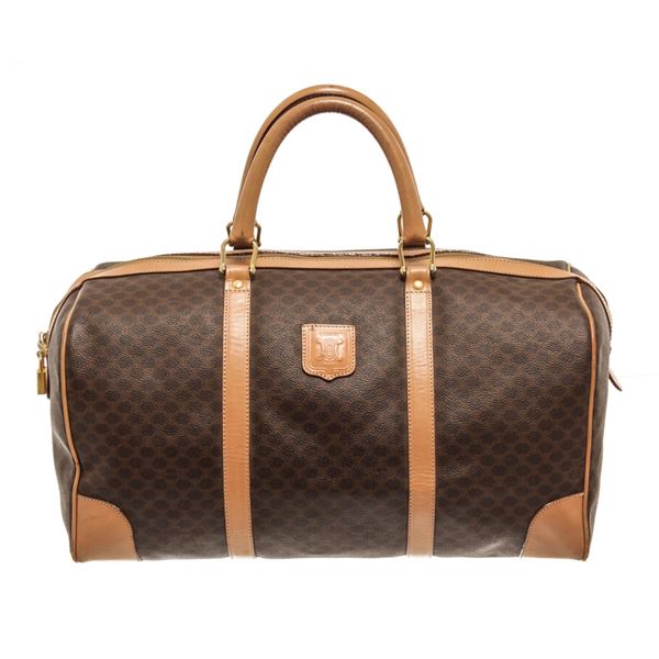 Celine Macadam Pattern Logo Embossed Big Boston Bag Brown