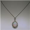 Image 4 : Solid Platinum 18K Yellow Gold 3.69 ctw Oval Opal & Diamond Halo Pendant Necklac