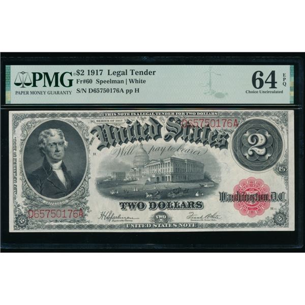 1917 $2 Legal Tender Note PMG 64EPQ