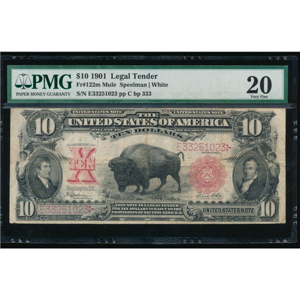 1901 $10 Bison Legal Tender Note PMG 20