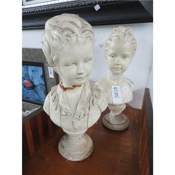 Plaster Busts of Boy and Girl - (Damaged)