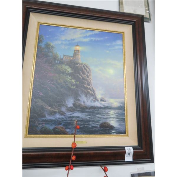 Framed Kinkade Print On Canvas Split Rock Light w/COA - 30 x 36