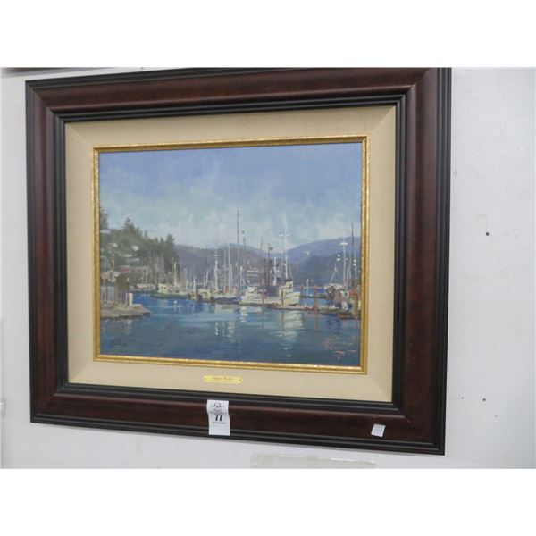 Framed Kinkade Newport Harbor Print w/COA - 24 x 30